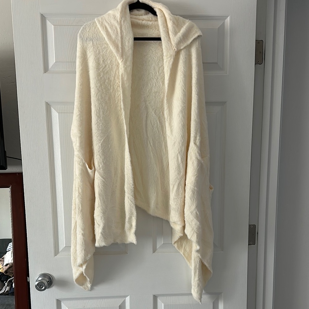 Aerie Cream Knit Poncho with Hood